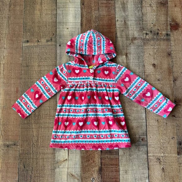 Penelope Mack Girls Hooded Fleece Sweater 3T With Heart Print In Pink & Blue - Picture 1 of 7